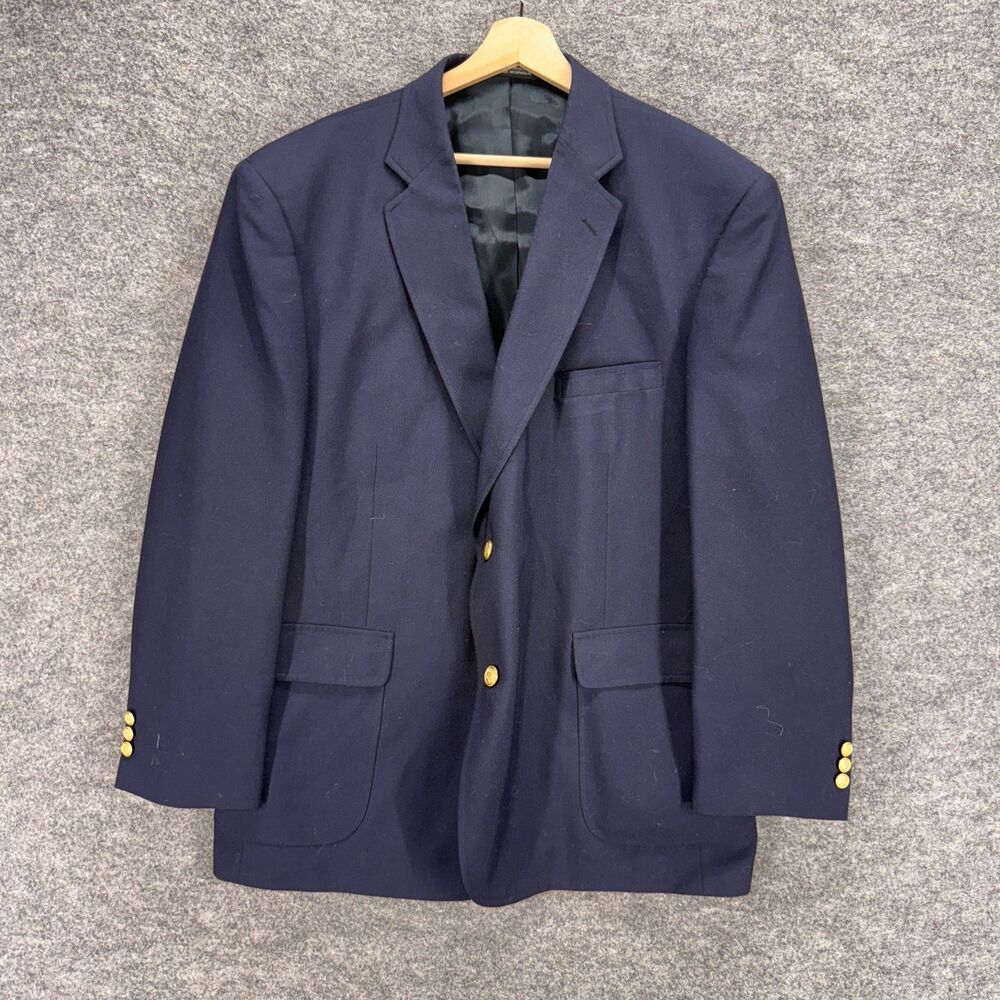 David Taylor Blazer Men 46 Blue Button Up Collared Long Sleeve Wool Pockets